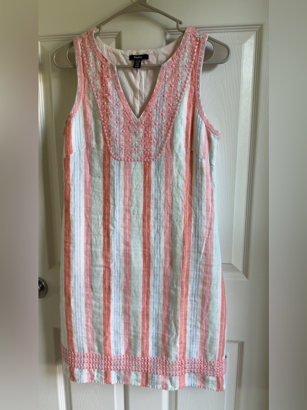 Hatley Portia Sheath Pink & Blue Linen Sleeveless Dress XS